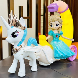 Children's electric universal walking unicorn moon carriage cool light music princess toy stall wholesale