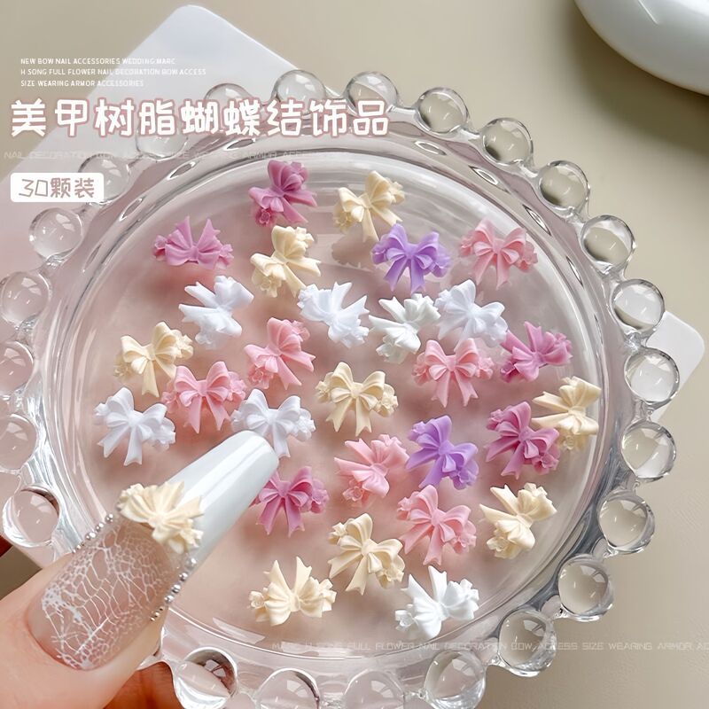New Trendy Internet Celebrity Bow Nail Art Accessories Popular Mixed Nail Tinsel Bow Resin 3D Nail Decoration