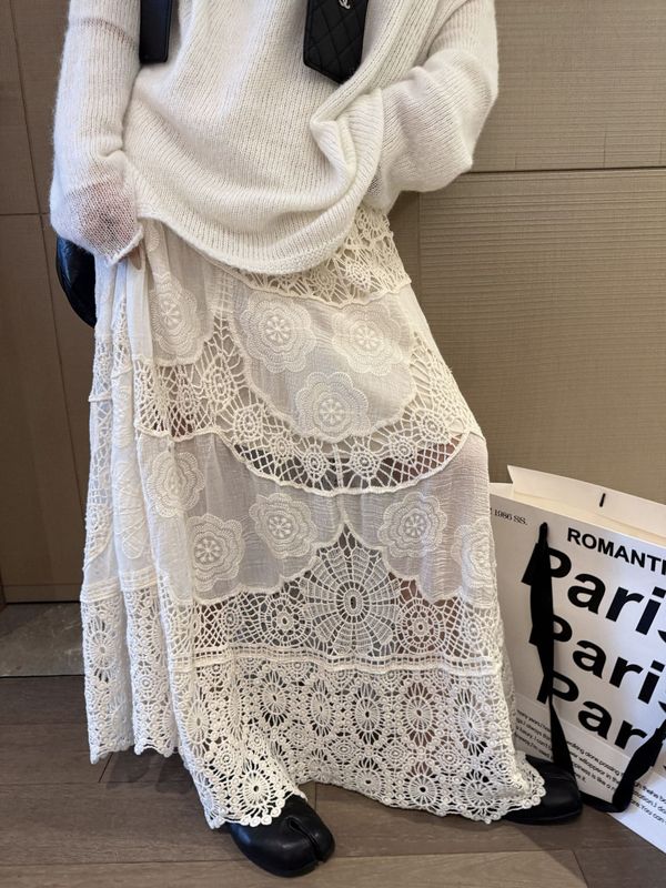 重工神裙！法式高级感镂空钩花棉线针织大摆半身裙女早秋针织裙|undefined