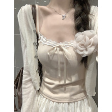 美式2025夏季韩版修身纯欲蕾丝边系带胸垫显瘦吊带内搭背心女上衣