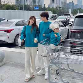 亲子装套装一家三口冬装2025新款母子母女春秋洋气大小童装毛衣蓝