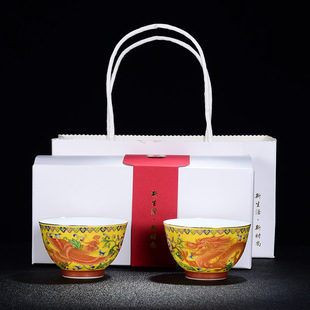 Tea Cup ceramic master Cup Single Cup enamel large dragon and phoenix pair Cup Zen cup tea bowl tea cup gift