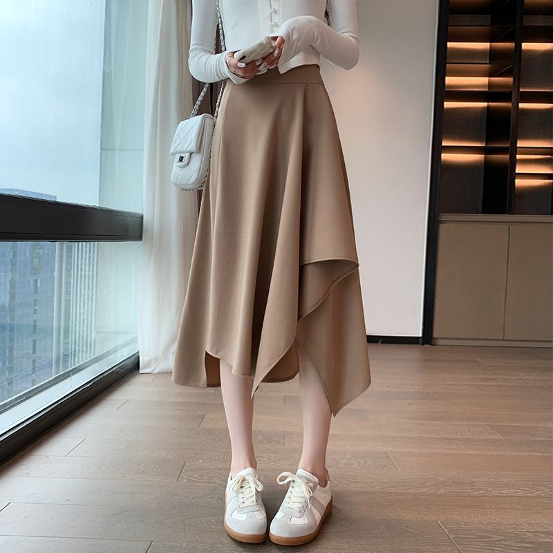 Design Sense Irregular Skirt Women's Autumn Wear Korean-style New Slim A- Line Large Swing Skirt All-match Mid-length Skirt