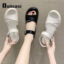 坡跟女凉鞋2024夏季新款显瘦高跟软底软皮休闲百搭女凉防滑