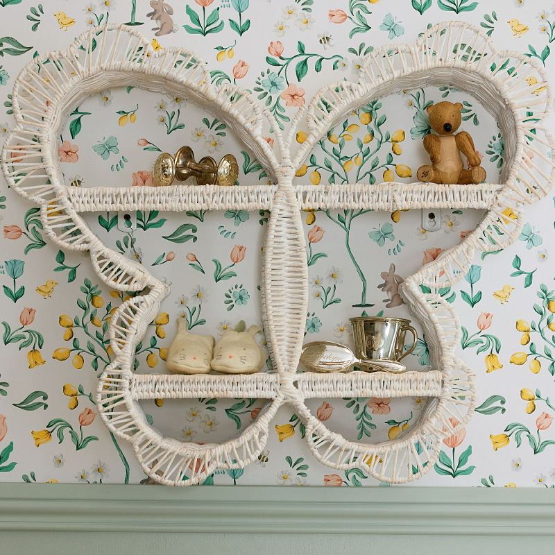 Cartoon mariposa en forma de pared tela de caña estante de artículos multifuncional pared almacenamiento decoración estante de exhibición