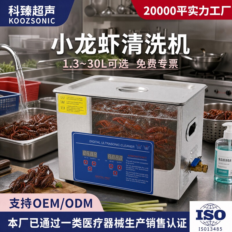 Ultrasonic cleaner for crayfish in the kitchen, fruit and vegetable washer, ultrasonic oil remover for snails, stainless steel laboratory ultrasonic machine
