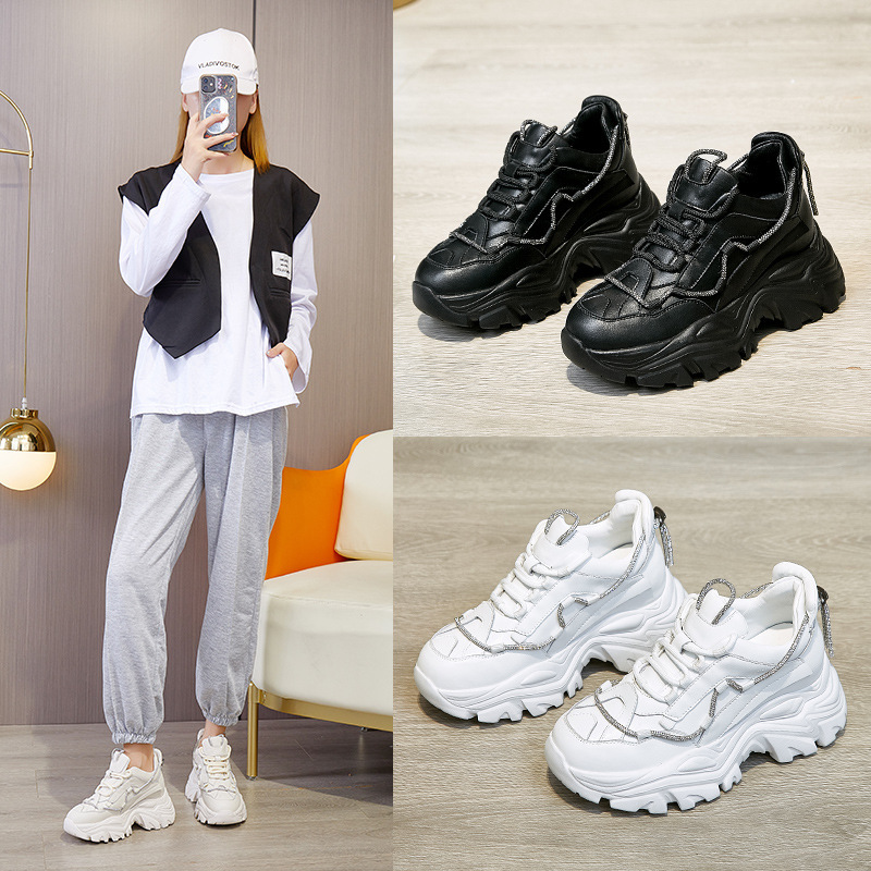 Trendy Dad Sneakers for Women 2026, Breathable, Height-Increasing, White Leather Casual Sneakers, Simple and Stylish Sports Shoes for Women, Wholesale Available