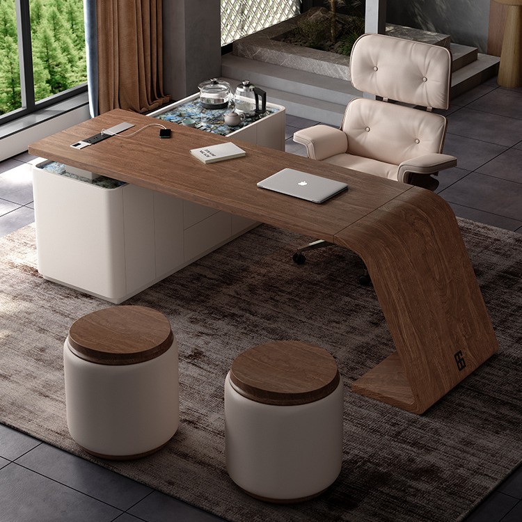 Juego de mesa de té de madera maciza de alta calidad, juego de mesa y silla, lujo ligero, juego de ceremonia del té de tablero grande para el hogar simple moderno, escritorio integrado