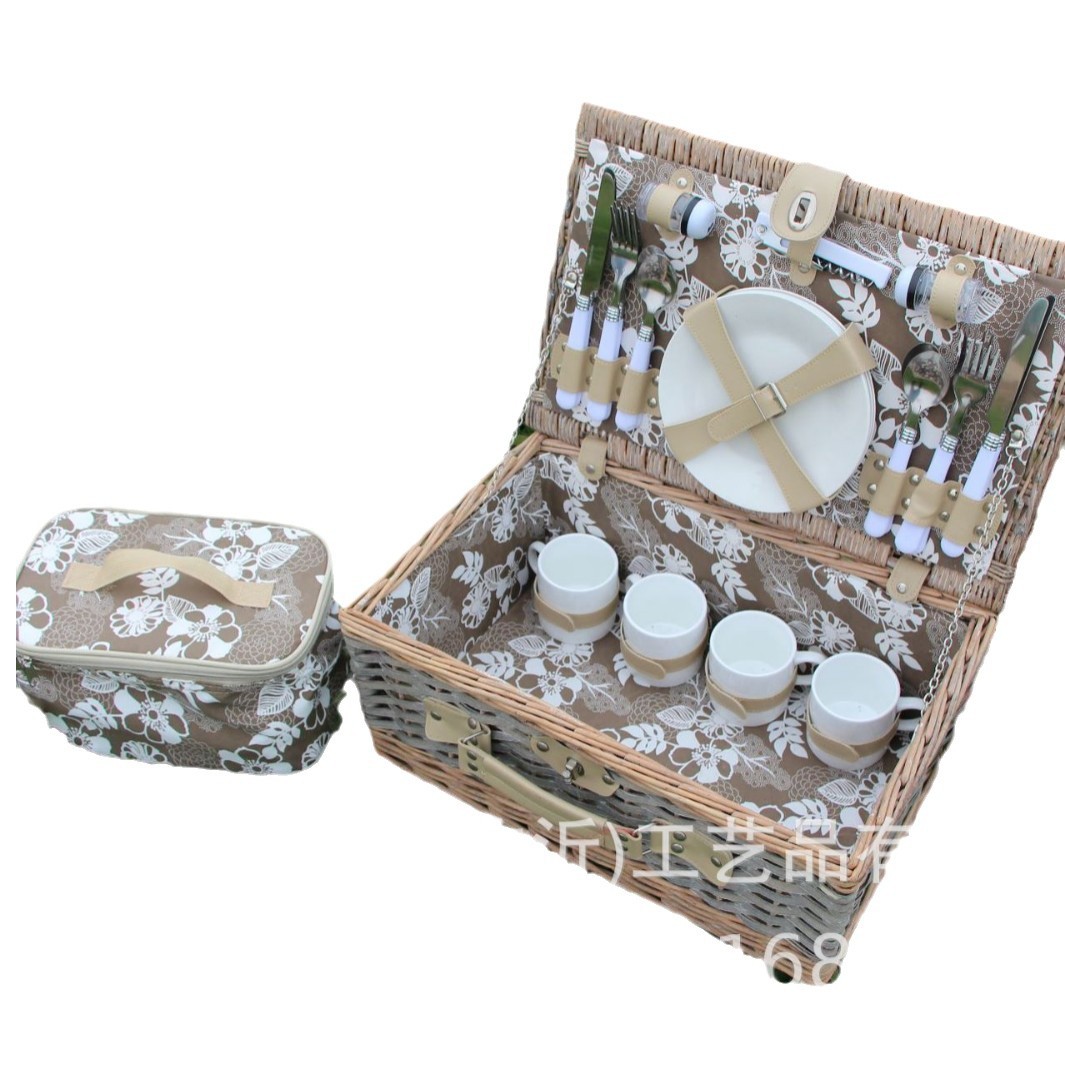 Cesta de picnic de caña primavera al aire libre cesta de picnic cubierta de cubierta