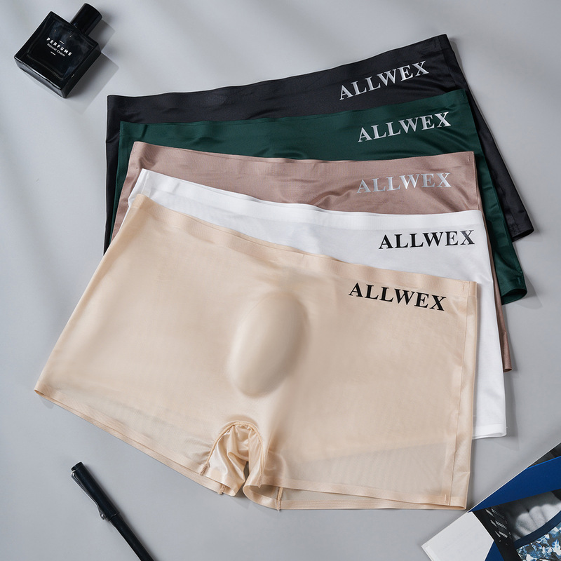 Cross-Border Export 3D Stereo Convex Bag Sexy Letters Transparent Ice Silk Thin Boxer Briefs Men's Underwear Shorts