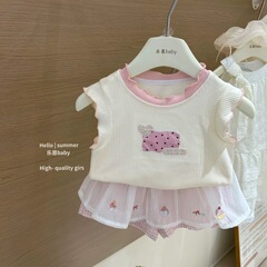 女の子の夏服のスーツ2025新型の女の子の洋気のベストの子供の1子供のファッションの半ズボンのカジュアルな2つのセットのファッション