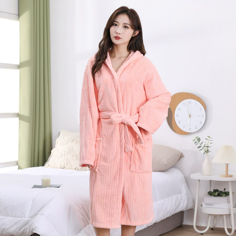 Утолщенные и удлиненные коралловые бархатные халаты для мужчин и женщин