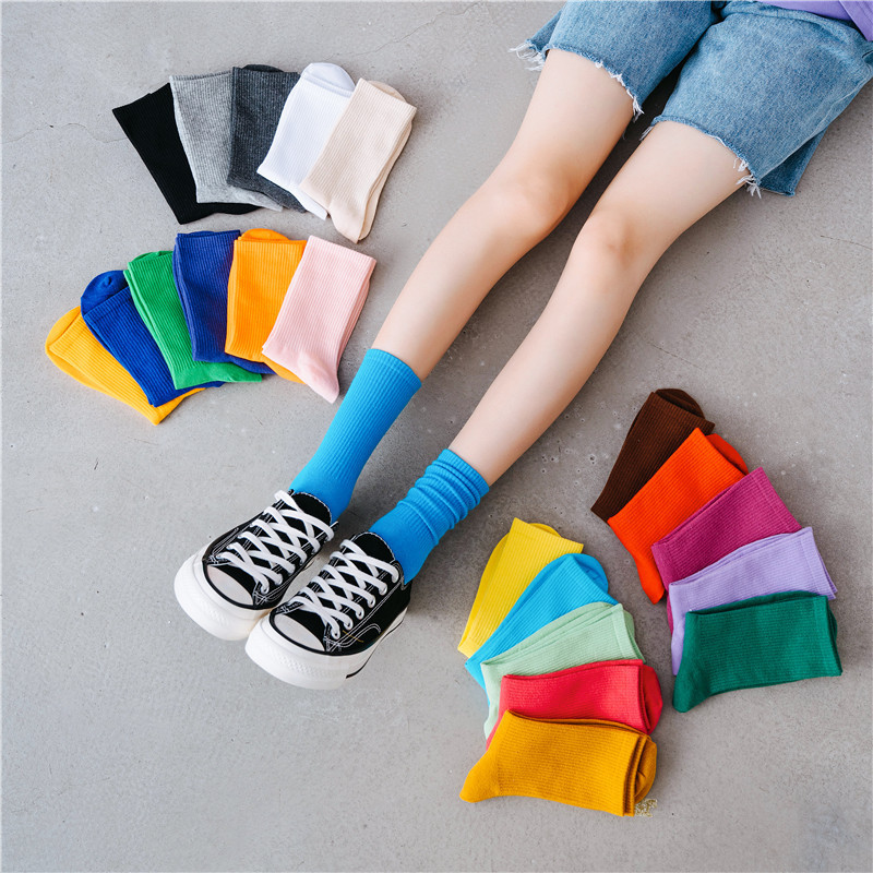 Women's Sports Socks Candy-Colored High Socks Women's Black and White Trendy Color Long Socks Cotton Sports Fresh Colors