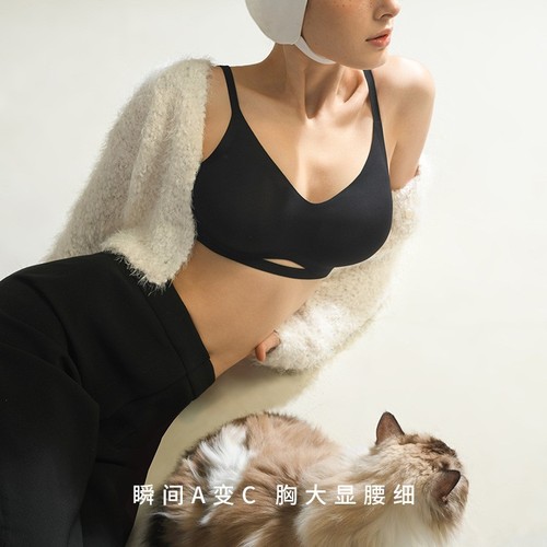 Suji's best external expansion bra for women with cat ear cups, small breasts gathered to look bigger, seamless comic breast thickened bra