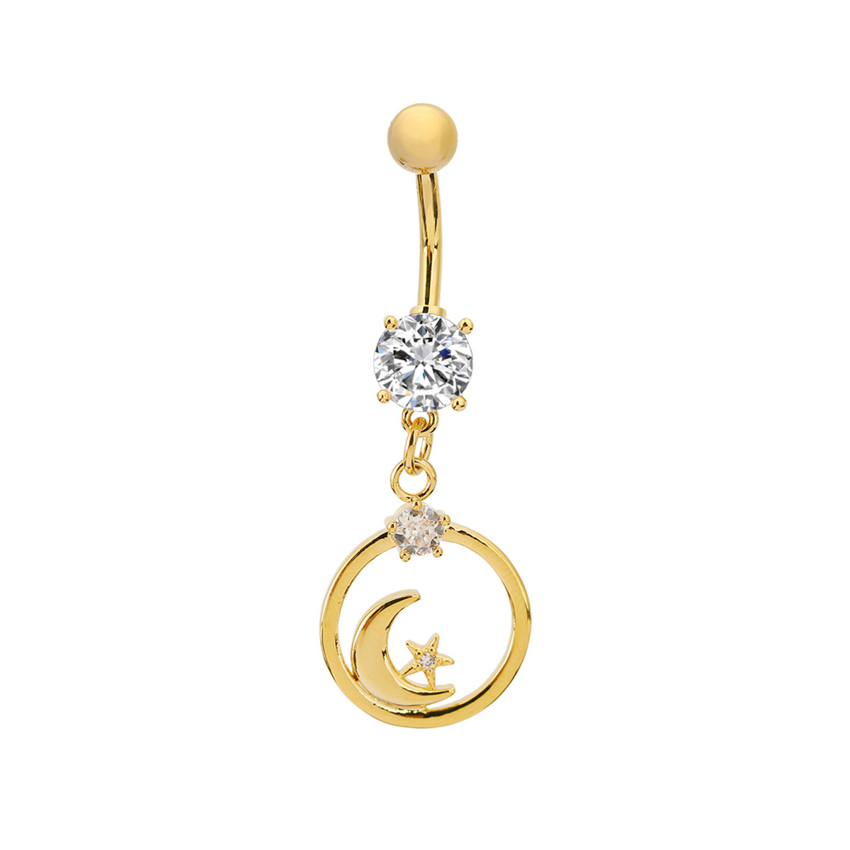 Nuovo gioiello per piercing transfrontaliero con stella, luna e zirconi, personalizzato, semplice ed elegante, anello per ombelico facile da indossare._voghion.com