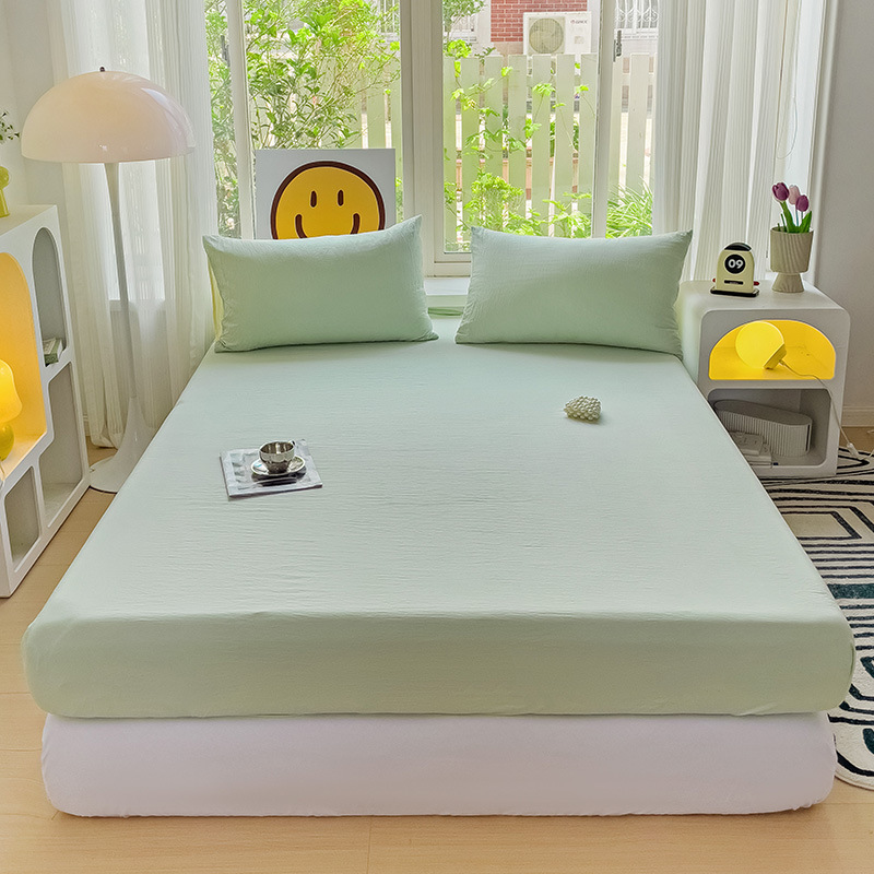 Cross-border Washed Cotton Solid Color Sanding Strip Single and Double Bed Hat Soft Taiwan Bed Bag Simmons Protective Cover Wholesale