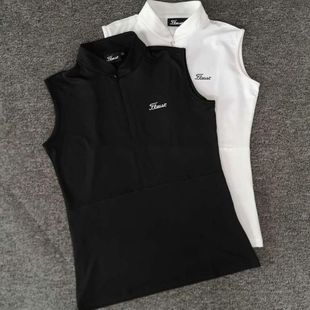 Korean Style New Women's Golf Sleeveless Shirt Slim Fit Quick-Drying Elastic Stand-Up Collar Short-Sleeved Golf Top Jersey