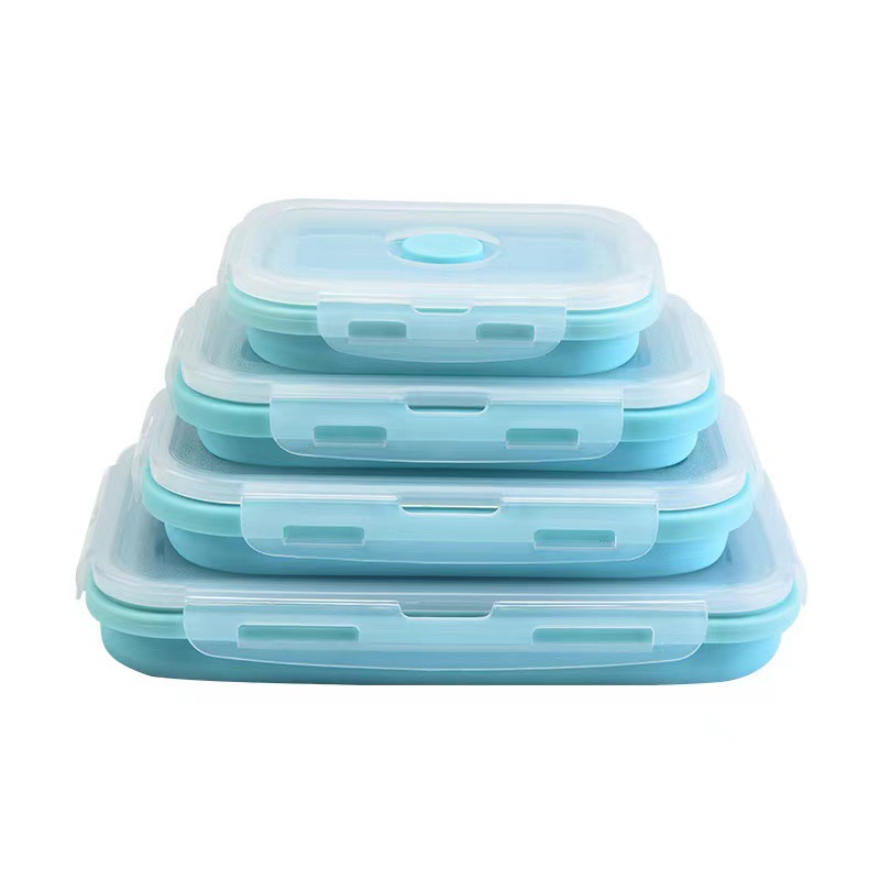 Fábrica directa caja de almuerzo de silicona plegable de grado alimenticio microondas caja de almuerzo caja de almacenamiento caja de preservación caja de almuerzo