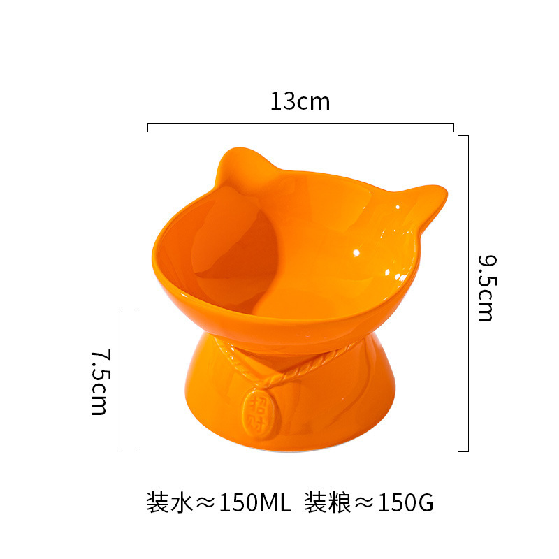 下絵付けセラミック猫ボウル、飲料水猫フードボウル、かわいい猫ボウル、背の高いペットボウル、猫フードボウル、黒あご防止|undefined