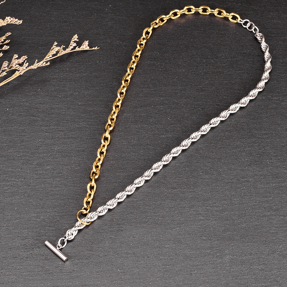 Simple Style OT Buckle Two-Color Twist Chain Necklace Sweater Chain_colorza_5