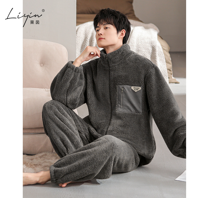 Liyin Snowflake Velvet Men's Pajamas Autumn and Winter Thickened and Velvet Warm Home Clothes Can Be Weared Outside the Suit