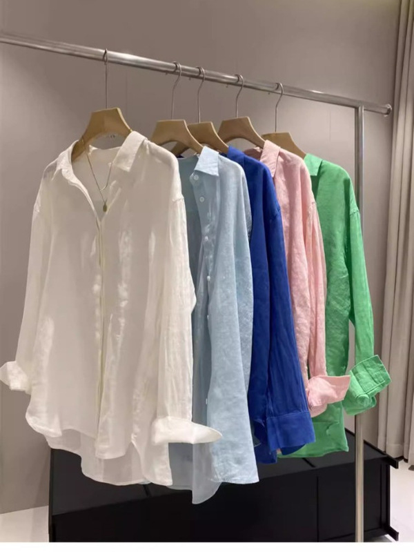 麻なし、春夏に最適！麻のような肌触りの日焼け止めシャツ、女性用、ゆったりとした通気性のあるリラックスしたシルエット、カジュアルなトップス、多用途。|undefined