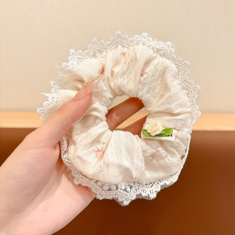 Primavera nueva corbata de pelo de intestino grueso para niños accesorios para el cabello de encaje dulce niña cabeza de bebé flor cuerda para la cabeza tocado de cuerda para el cabello japonés