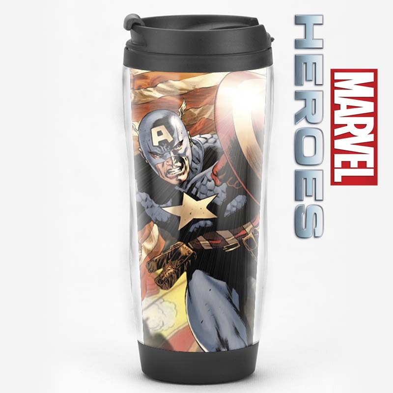 Equipo de EE. UU. Película de superhéroes que rodea al Capitán América Regalos Recuerdos de los fanáticos Taza de agua Taza de café con tapa