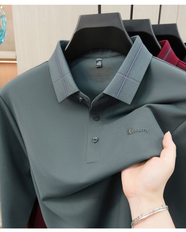 Áo polo nam dài tay cổ bẻ phong cách công sở, chất liệu co giãn không nhăn — Tây Tạng chi tiết 8