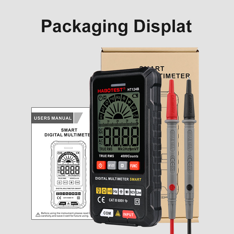 HABOTEST工厂店HT124B数显万用表高精度迷你万能表智能测电表防烧