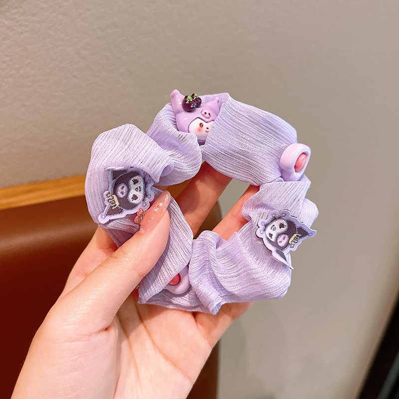 Anillo de cabello para niñas coreanos niños adornos de cabello cuerdas lindos Kuromi malla de verano anillo de cabello bolas de cabello