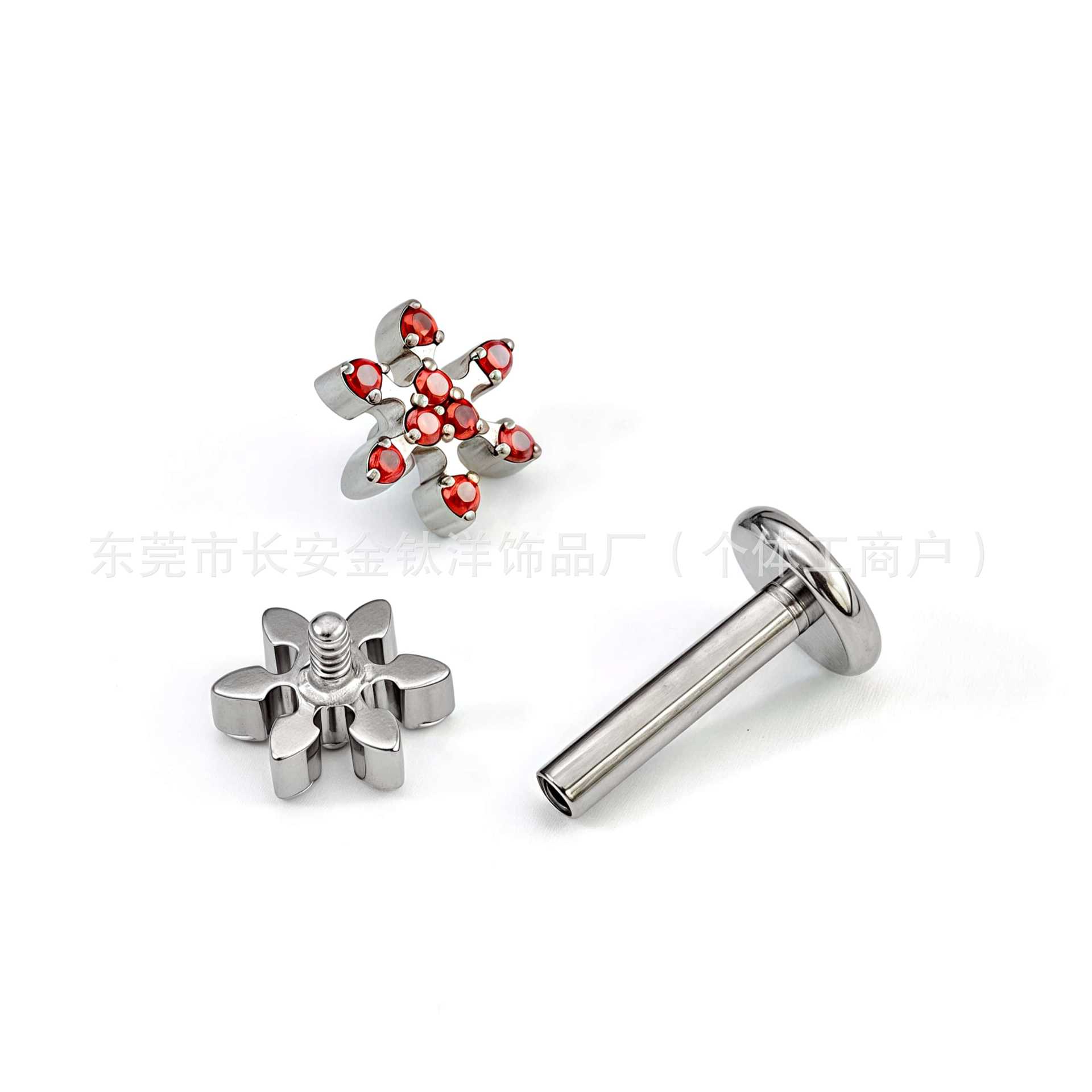 F136 Titanium Internal Thread Snowflake Zircon Lip Labret Stud Ear Bone Nail G23 Titanium Alloy Body Piercing Jewelry detail image 7