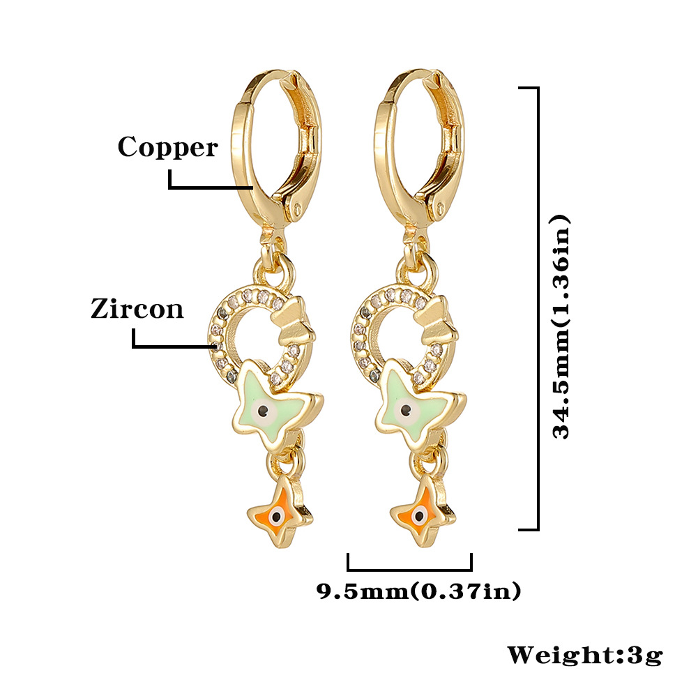 Fashion Devilu0027S Eye Butterfly Copper Drop Earrings Enamel Zircon Copper Earrings