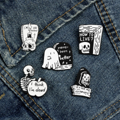 跨境歐美朋克個性酷胸針萬聖抽象主題骷髏頭幽靈動物徽章影視別針