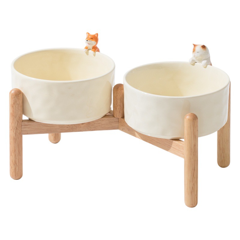 Cerámica pintada a mano mascota doble tazón alto pie anti-golpe cuello protección gato tazón gato comida tazón perro tazón al por mayor