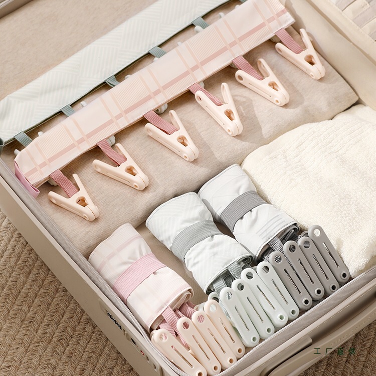 Travel Folding Clothes Hanger Portable Underwear Sock Clip Business Trip Hotel Hanger Multi-Clip Clothes Drying