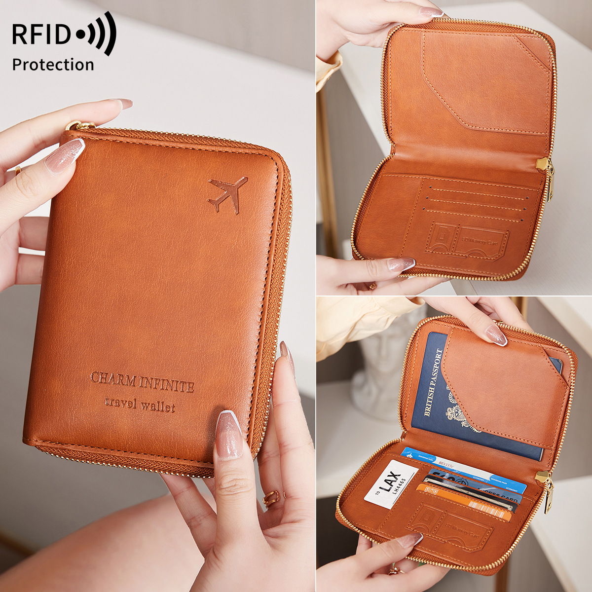 New Cross-border RFID Anti-theft Short Passport Holder 2024 Multifunctional Travel Storage Document Bag Passport Case