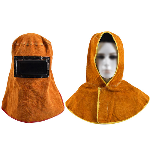 Electric Welding Leather Cape Hat, Welder's Protective Head and Eye Covering Cap, Head-Wearing Cloak Protective Hat