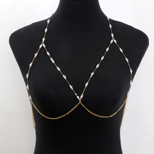 European and American pearl chain women's chest chain jewelry, fashionable, sexy, hot and versatile suspender accessories, nightclub body chain
