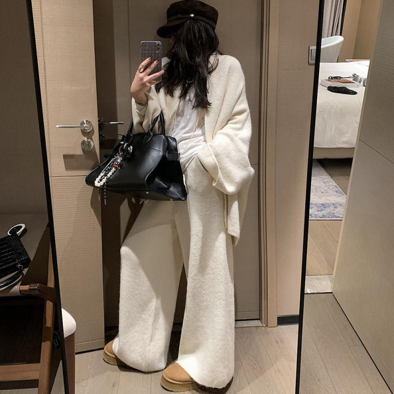 蝙蝠袖针织开衫套装女秋冬新款宽松慵懒风松弛感休闲阔腿裤两件套|undefined
