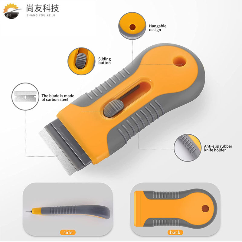 Transfronterizo Shangyou retráctil plástico amarillo hoja de vidrio del coche viejo película de limpieza raspador película herramienta en stock