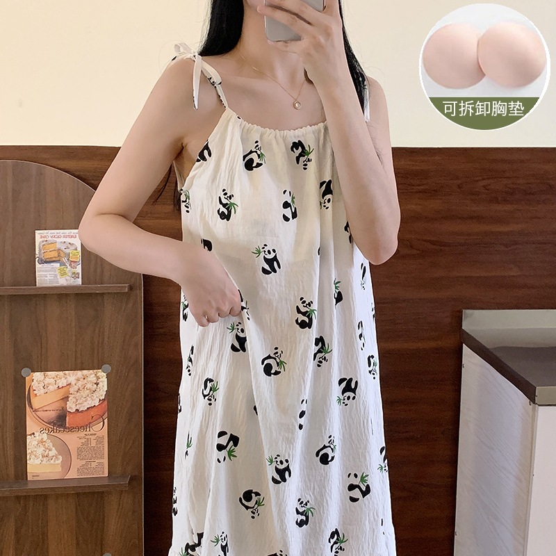 Pijama con cojín de pecho para mujeres de verano nubes de algodón pijama de cinturón en 2025 nuevo dulce lindo ropa de casa verano