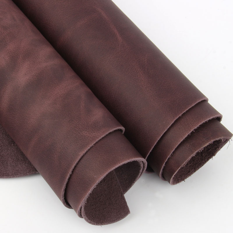 薄疯马皮深紫色头层牛皮手工diy皮革面料复古变色1.2mm油蜡料