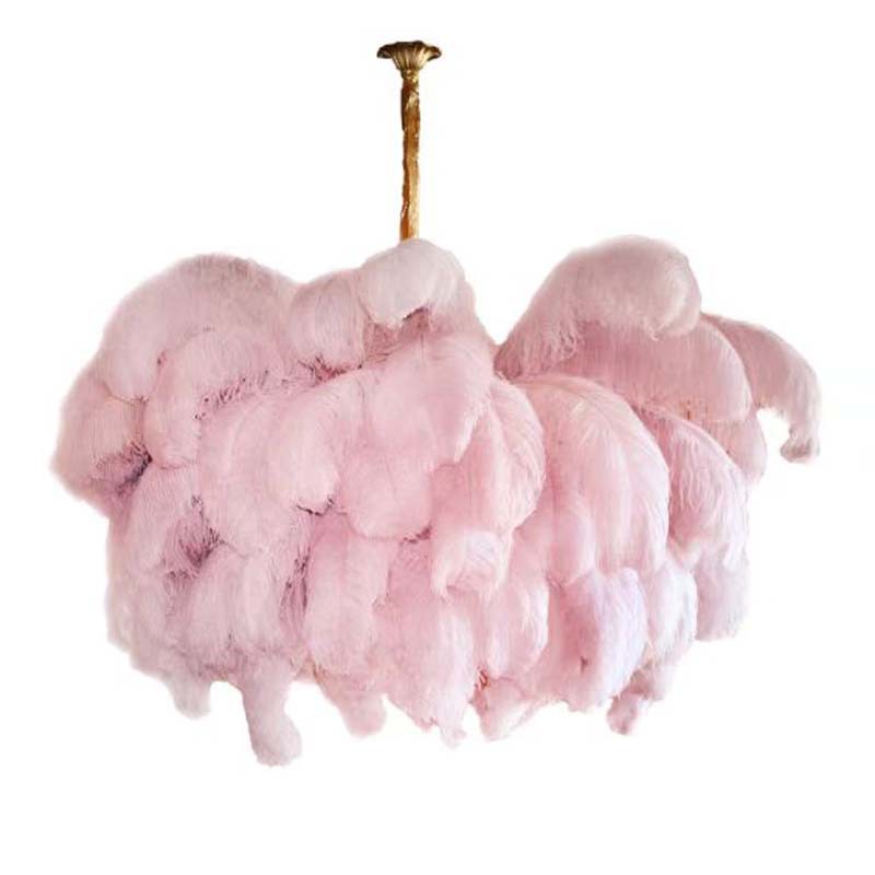 Transfronteriza original de cobre araña de plumas de lujo luz dormitorio sala de estar popular araña de plumas de avestruz