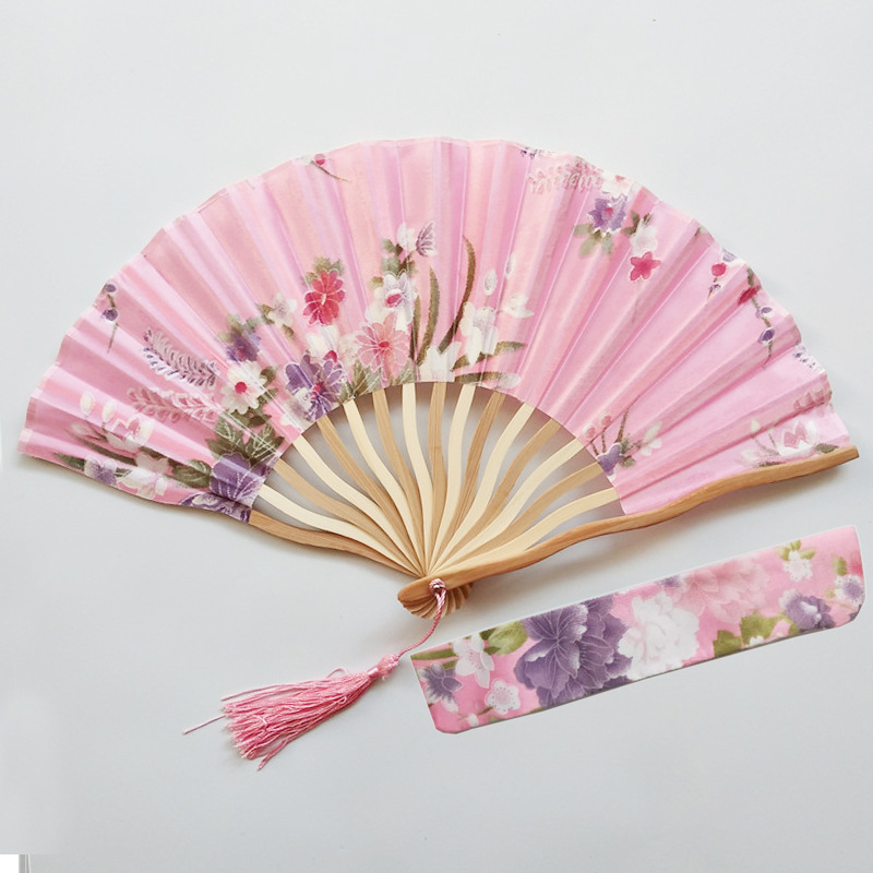 En Stock Transfrontalier Satin Dragon Fan Plus Fan Sac S Os Fan Cheongsam Performance Femelle Fan Rose Rouge display picture 4