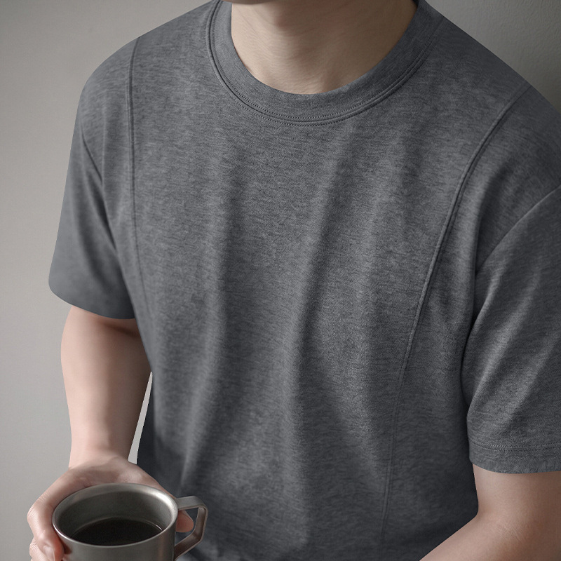 Wool Long-Staple Cotton Blend Patchwork Short-Sleeve T-Shirt for Men, 2026 Summer Old Money Style Business Casual Breathable Shirt