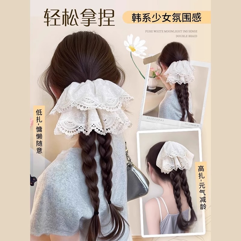 ウィッグ三つ編み女性用ヘアゴムレースダブルツイストハイポニーテールダブルブレイズロングブレイズローポニーテールグリッパーヘアアクセサリー|undefined