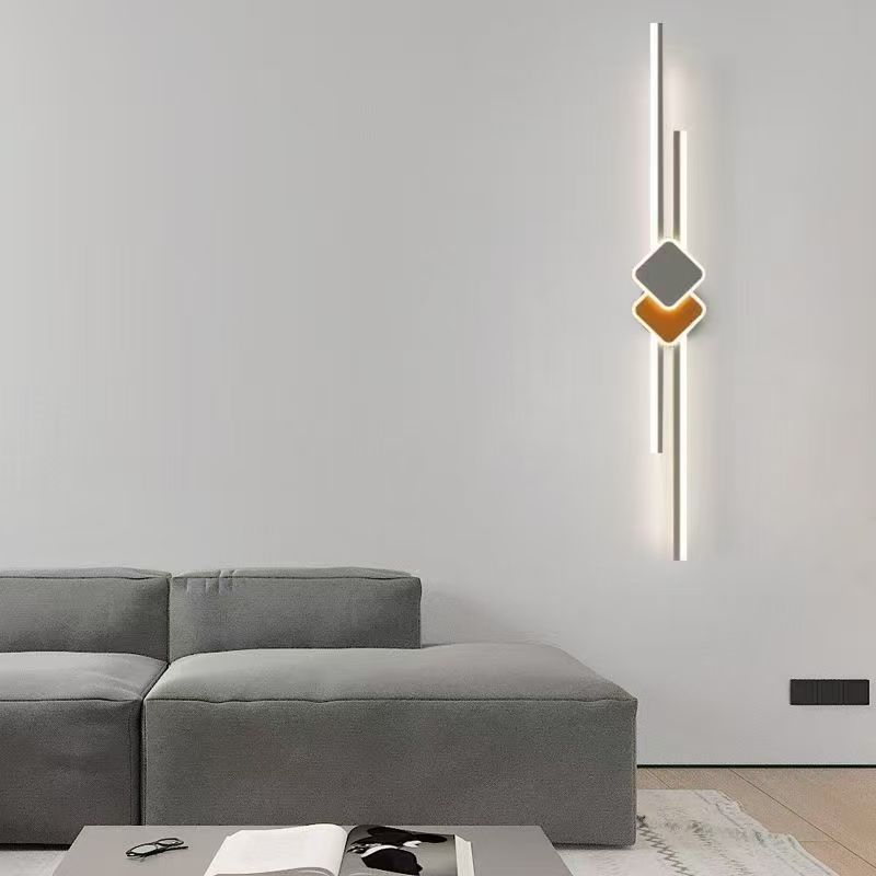 Minima rejilla larga sala de estar lámpara de fondo de pared de dormitorio moderna creativa lámpara de pared de cabecera de cama red roja lámpara Zhongshan