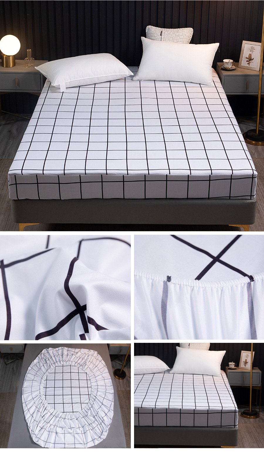 Einzelkissen-Spannbetttuch-Matratzenschutzbezug, 90 g gebürstete Mikrofaser, dreiteiliges Set_voghion.com