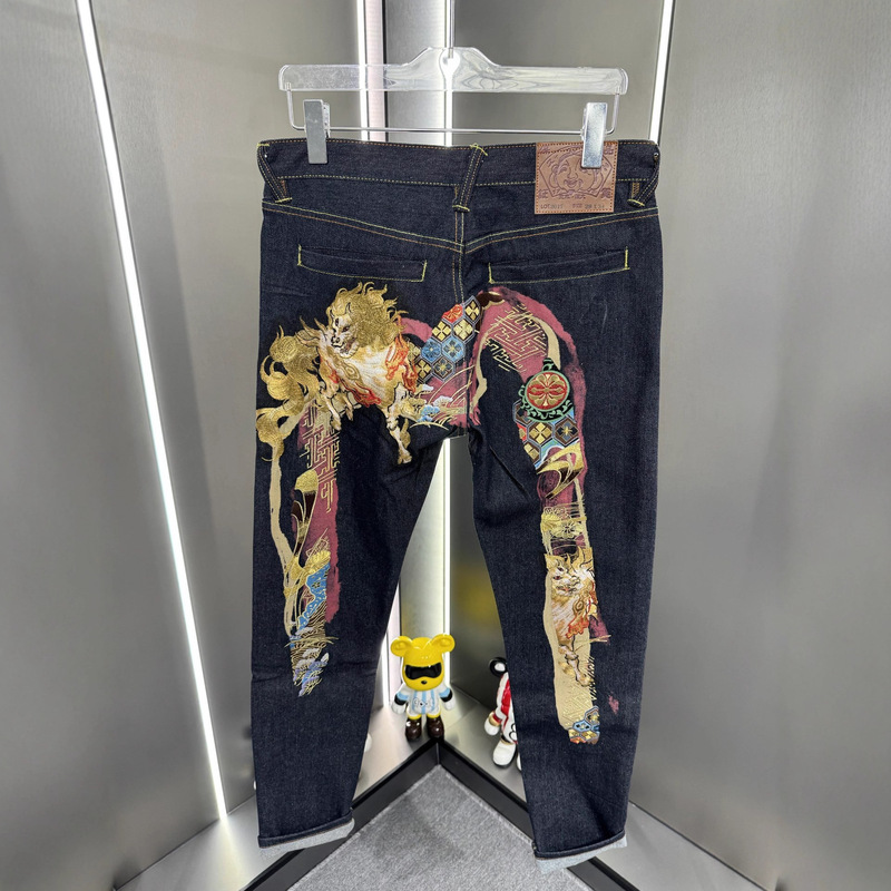 Cross-Border New European and American Trendy Hip-Hop Cool Printed Jeans Men's American Street Fashion Loose Wide-Leg Pants